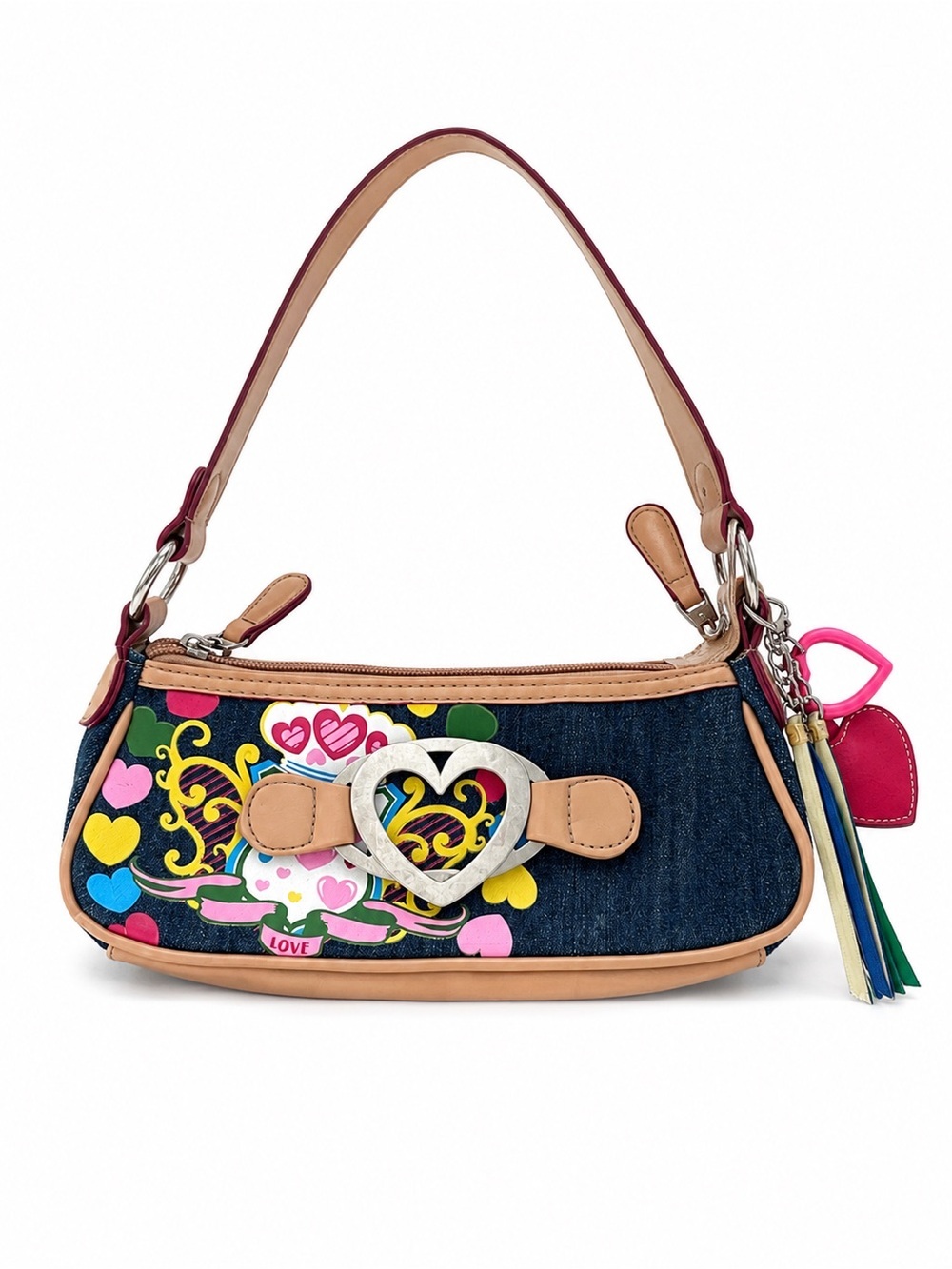 Y2K Denim Mini Shoulder Bag with Heart Details